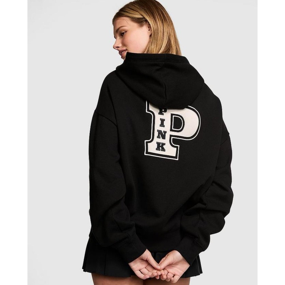 Victoria's Secret PINK Full Zip Hoodie Size S Sweatshirt Black Collegiate Fleece